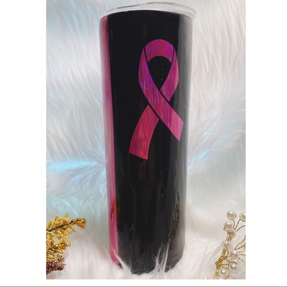 Breast Cancer Awareness Pink and Black Custom Glitter Tumbler 20oz - Picture 7 of 16